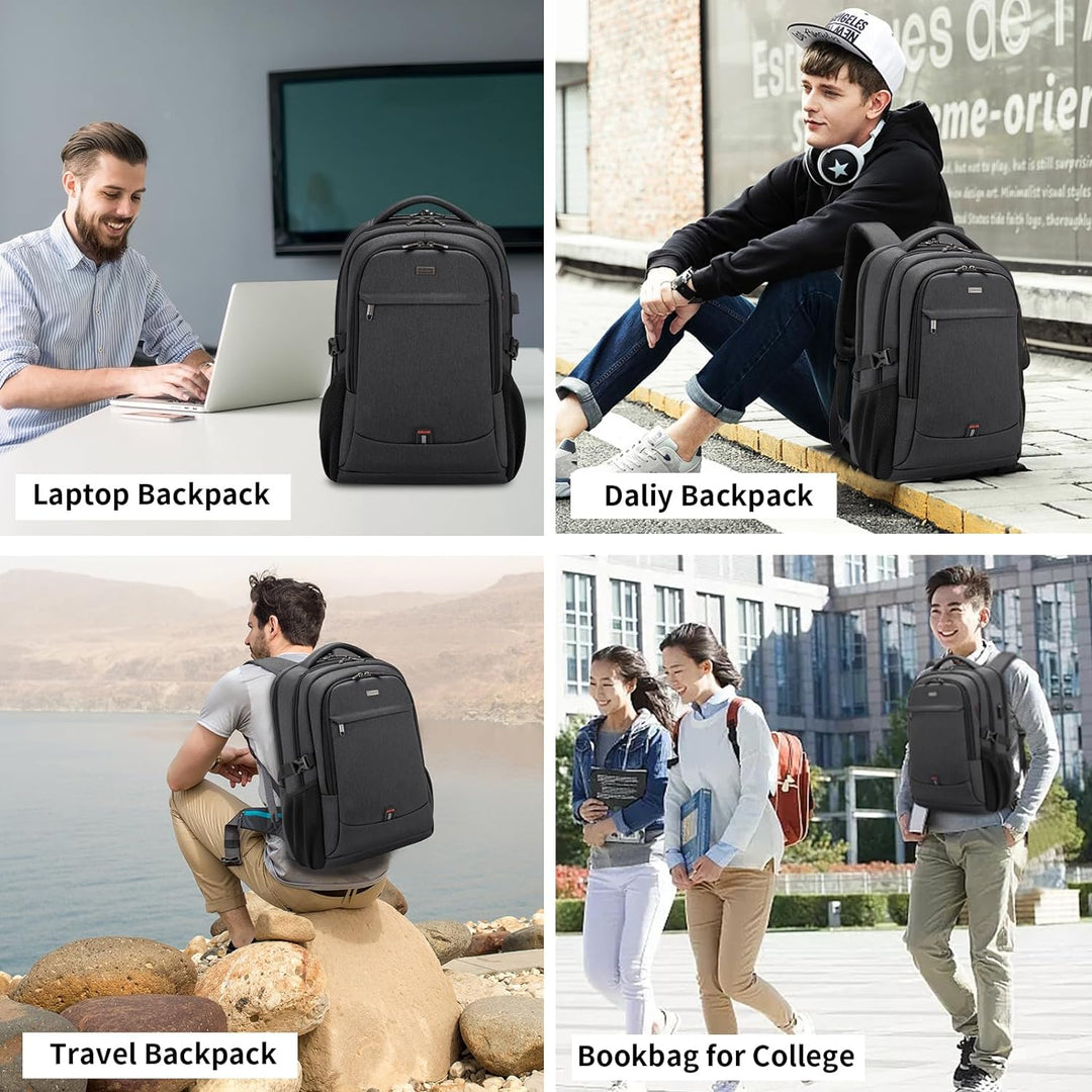 Georganiseerde waterdichte laptoprugzak voor werk en studie, met USB-poort.