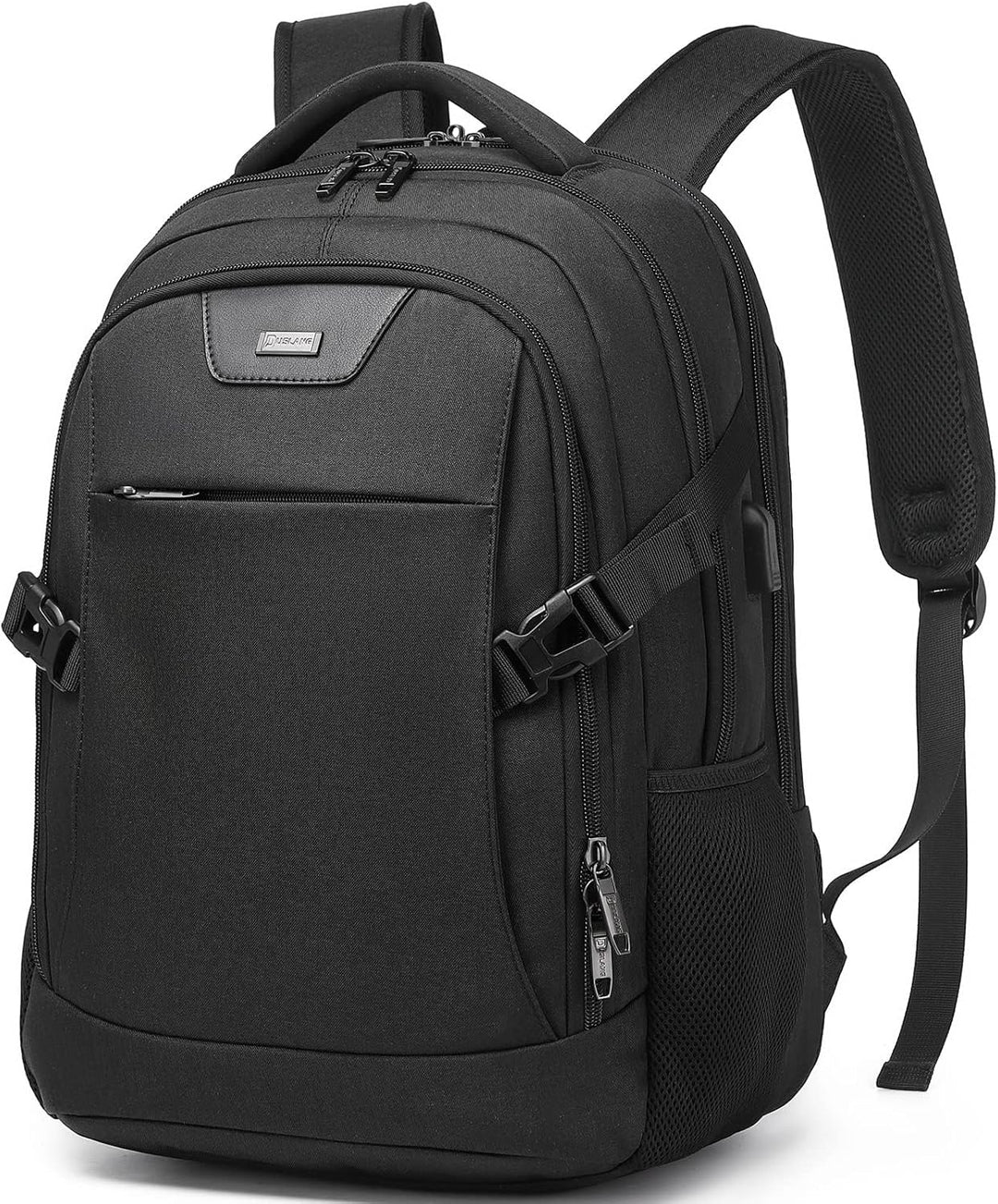 Unisex waterdichte reisrugzak met zijvakken, USB-poort en gevoerd laptopvak.