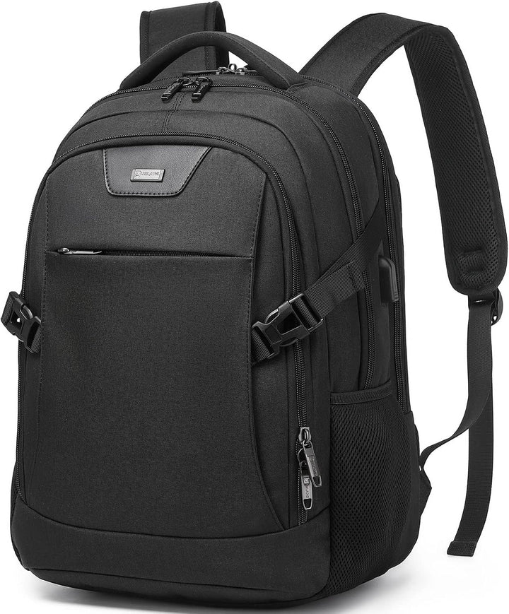 Unisex waterdichte reisrugzak met zijvakken, USB-poort en gevoerd laptopvak.