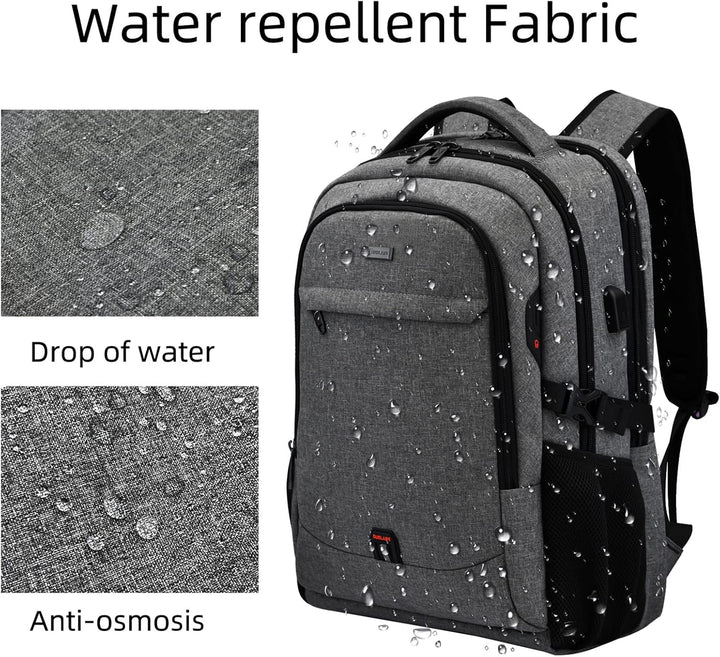 Grote waterdichte reisrugzak voor lange trips, met laptopvak en USB-oplaadmogelijkheid.