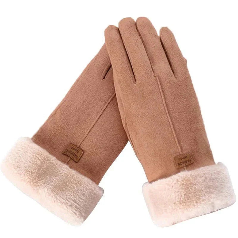Dichte detailopname zwarte touchscreen handschoen met fleecevoering, warm & waterdicht