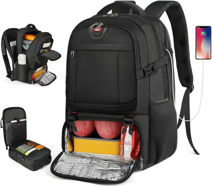 Unisex XL rugzak met lunchvak, laptopbescherming & USB-poort. Ideaal voor reizen, school of werk.