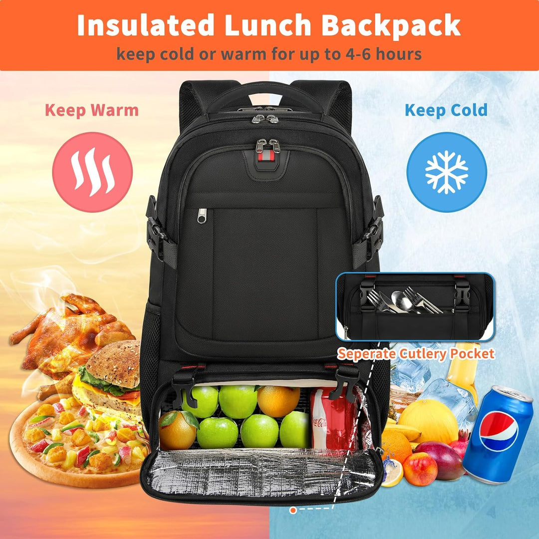 Grote unisex reisrugzak XL met geïsoleerd lunchvak, laptopvak en handige USB-oplaadpoort.