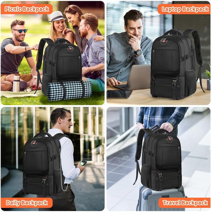 Waterbestendige XL rugzak voor laptop, school en reizen, met USB-poort en veilig lunchvak.