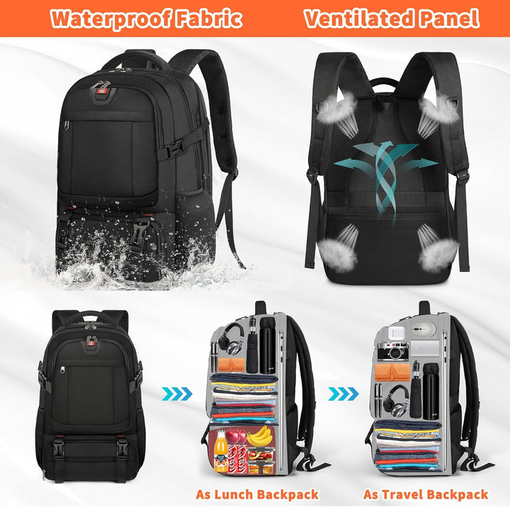 Unisex schooltas/werktas XL met USB-poort, lunchcompartiment & beschermend laptopvak.
