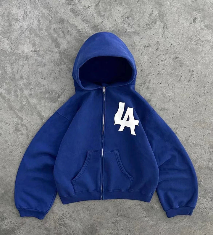 Levendige abstracte kunst Y2K hoodie in oversized pasvorm, unisex en ideaal voor een dynamische casual of streetwear look.