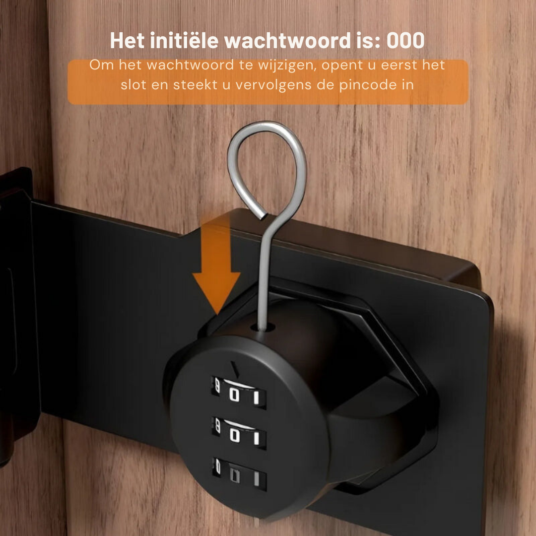 Sterk combinatieslot voor kasten, laden en deuren. Universeel, sleutelloos en betrouwbaar voor thuis & kantoor veiligheid.