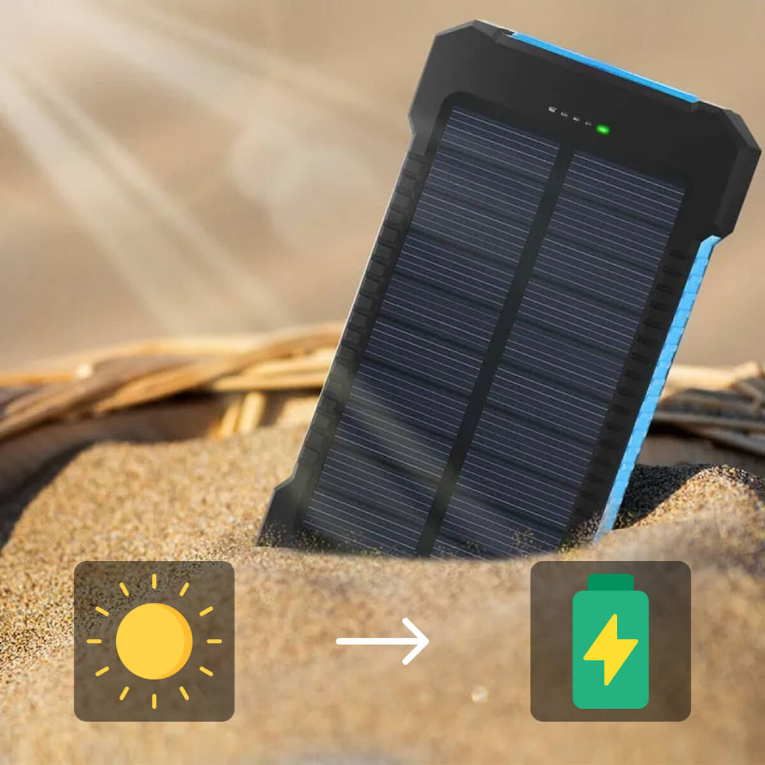 Compacte 20000mAh zonne-powerbank, essentieel voor reizen. Waterdichte draagbare oplader voor onderweg.