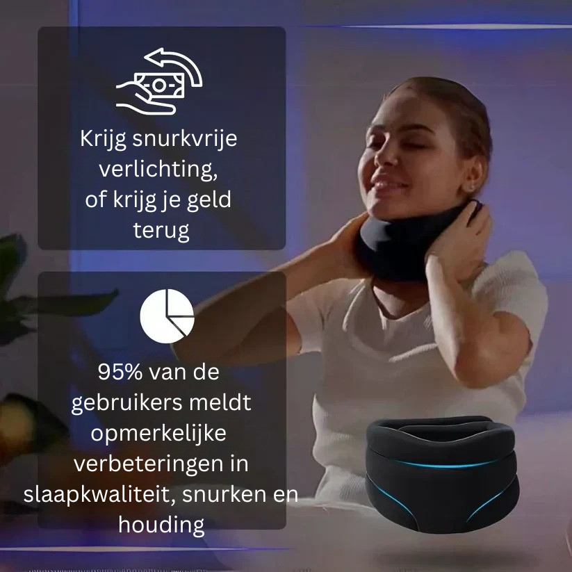 Verstelbare slaapneksteun ontworpen om snurken te verminderen en optimaal comfort te bieden gedurende de nacht.