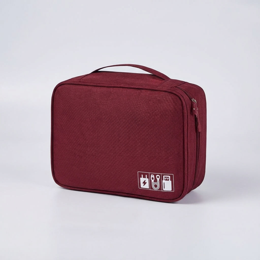 Geordende TechTidy kabelorganizer voor reizen, houdt al je tech-accessoires overzichtelijk en bij elkaar.