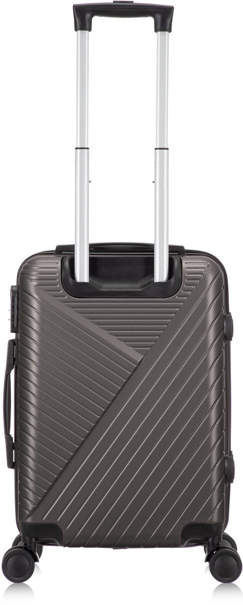 Zwarte handbagagekoffer Valencia, stevige bagage met 360° draaiende wielen voor vliegreizen.