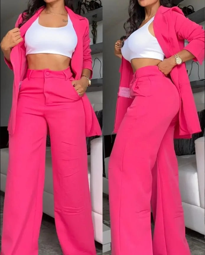 Jocel | Trendy Blazer Set met Wijde Broek