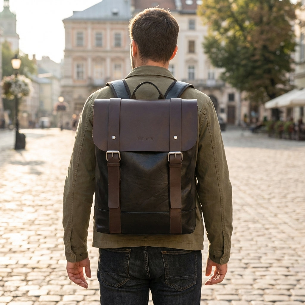 Velluno unisex waterdichte leren rugzak, stijlvol en duurzaam, ideaal voor dagelijks gebruik en reizen.
