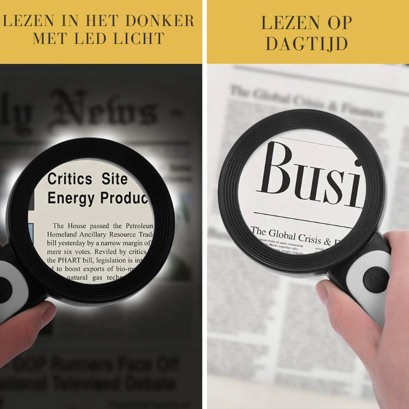 Close-up van vergrootglas met heldere LED verlichting voor precisie inspectie en hobby
