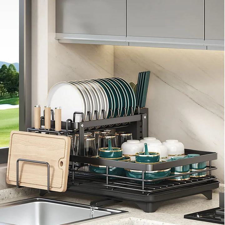 Verstelbaar RVS keuken afdruiprek, modern design, ruimtebesparend voor aanrecht