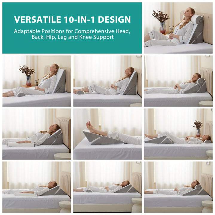 RelaxPlus verstelbaar wigkussen: traagschuim bedkussen voor comfortabele rug- en beenondersteuning.