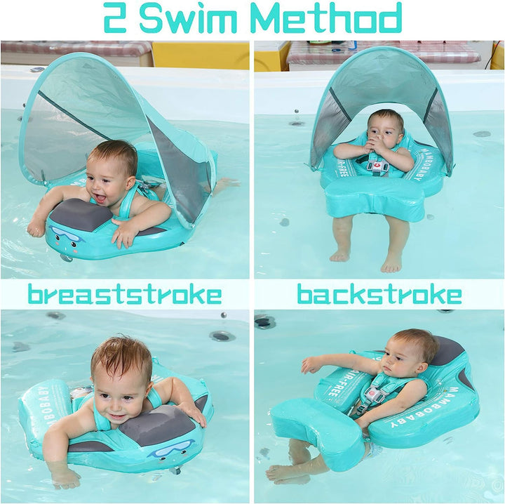 "Verstelbare baby zwemtrainer met 360° bescherming, felgekleurd voor 3-24 maand baby's, veilig en comfortabel in water."