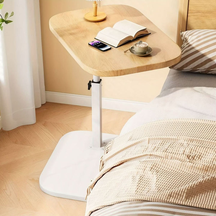 Verstelbare laptoptafel/bijzettafel voor bank of bed, modern houten blad en metalen frame. Comfortabel & multifunctioneel.