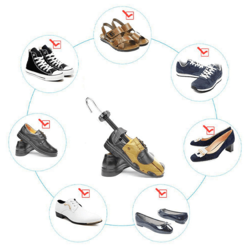 "Verstelbare schoenverbreder, houten schoenspanner voor comfortabele pasvorm, geschikt voor hakken, sneakers, laarzen."