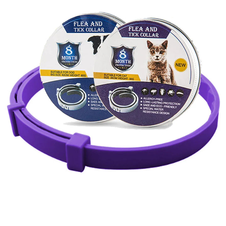 Optimale bescherming tegen vlooien en teken. Waterdichte halsband, 8 maanden werking voor hond/kat.