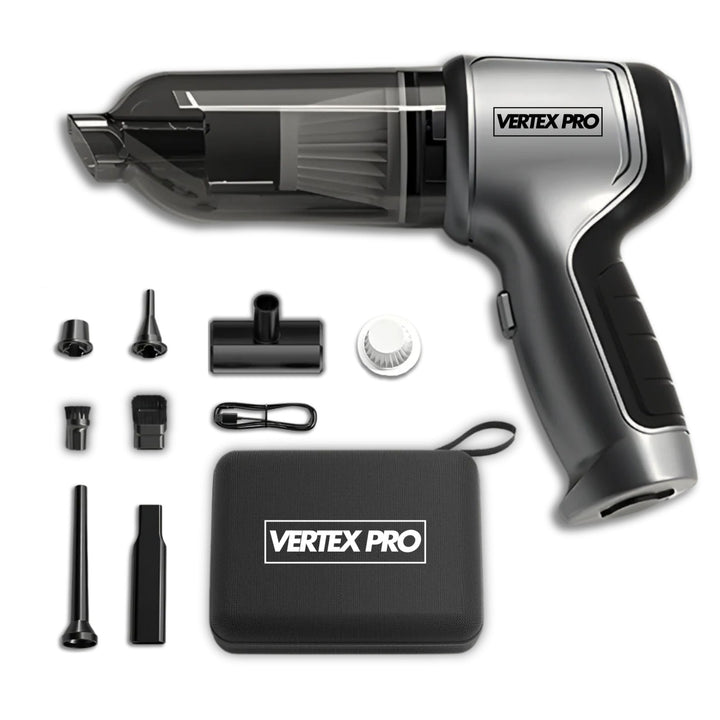 Vertex Pro 2-in-1 stofzuiger & bladblazer voor efficiënte auto- en huisreiniging.