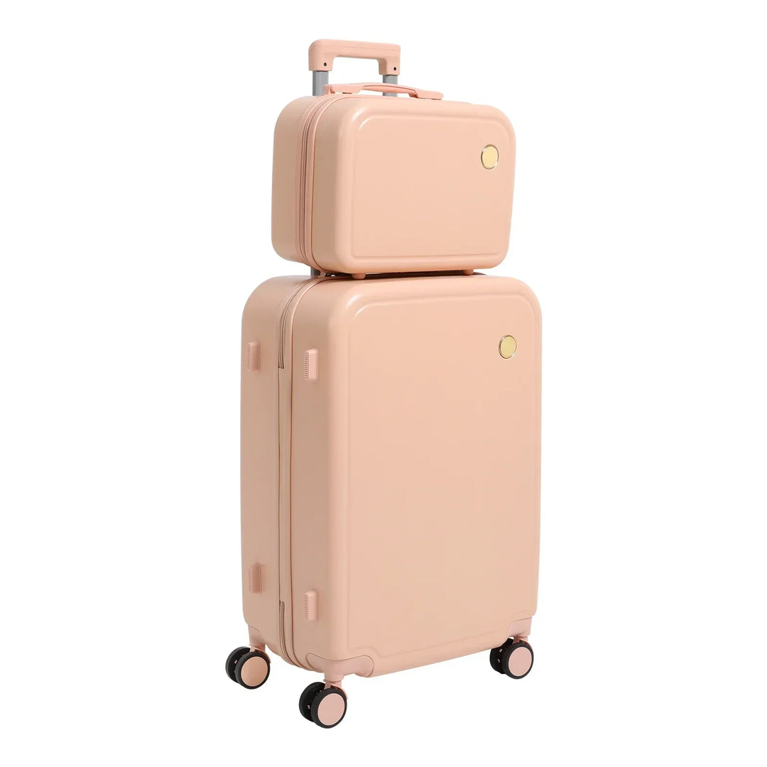 Hardshell reiskoffer set Vienna Duo in groen/roze met geïntegreerd cijferslot en afneembare cosmetica koffer.