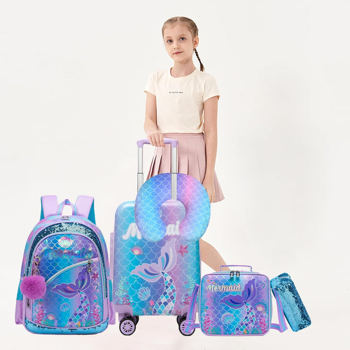 5-delige kinder reisset met harde koffer, rugzak en accessoires. Comfortabel en gemakkelijk reizen.