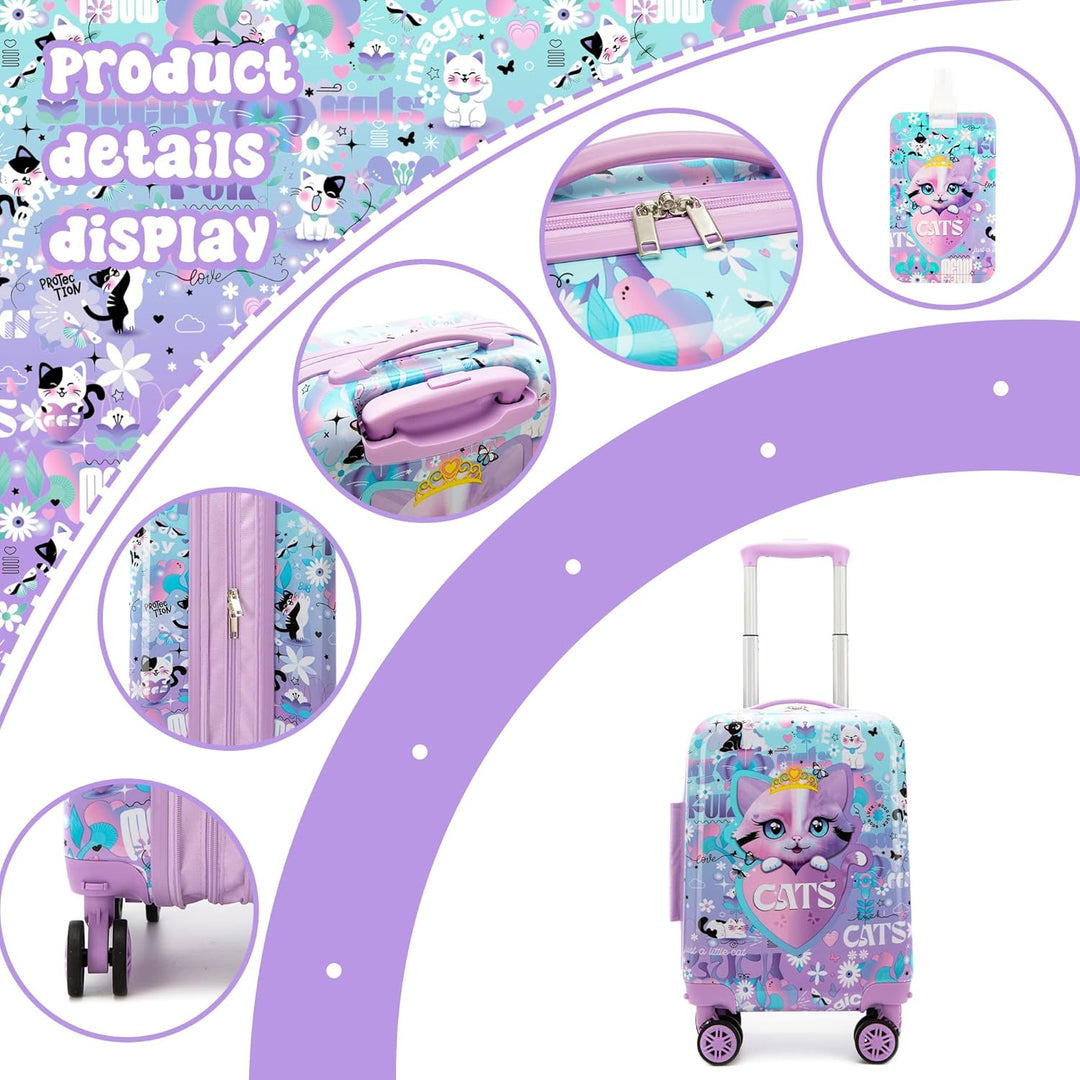 Set kinder koffers: hardshell trolley met spinnerwielen & rugzak voor kinderen op vakantie.