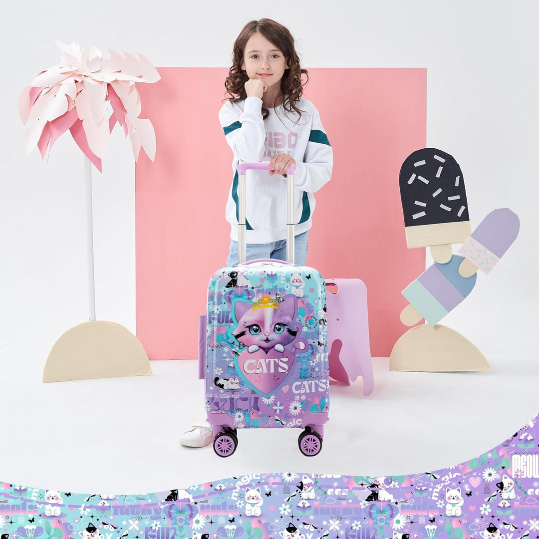 Lichtgewicht hardshell kinder koffer met spinnerwielen, geschikt als handbagage voor kinderen.