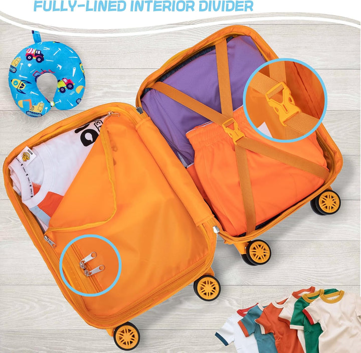 Duurzame hardshell kinder koffer met spinnerwielen. Deel van een 5-delige set, perfect voor jonge reizigers.