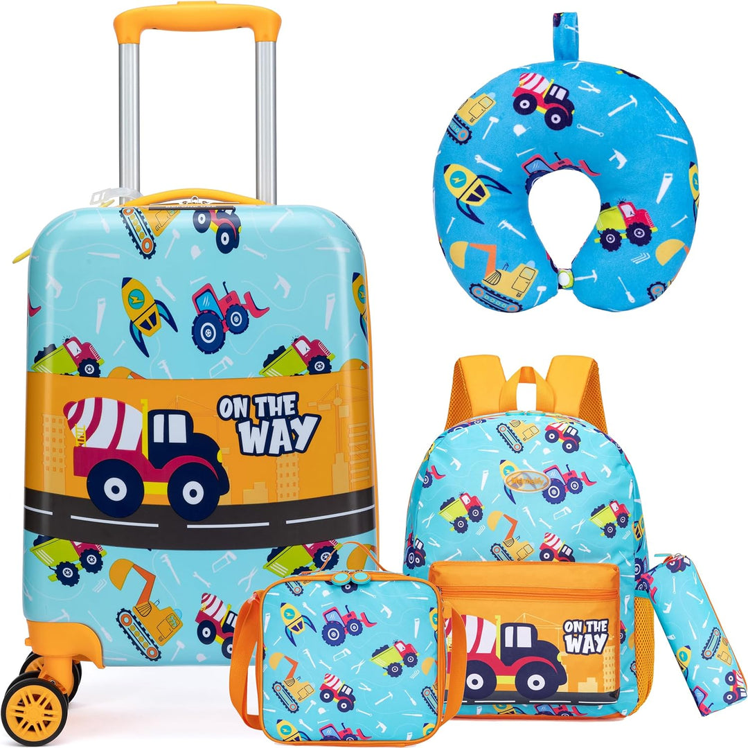 Duurzame 16 inch kinder koffer met spinnerwielen. Hardshell voor bescherming van alle spullen.