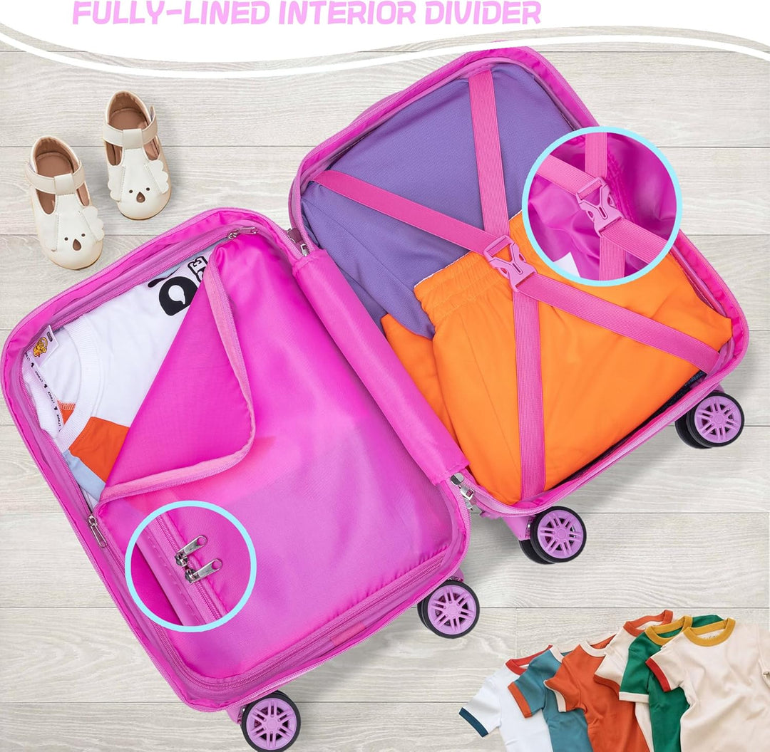 Handbagage kinder koffer met spinnerwielen. Hardshell, stevig en compact, ideaal voor vliegreizen.