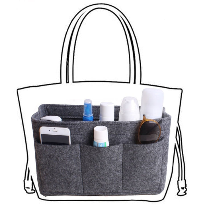 Vilt inzet organiser voor handtassen, ideaal om dames accessoires en make-up op te bergen.
