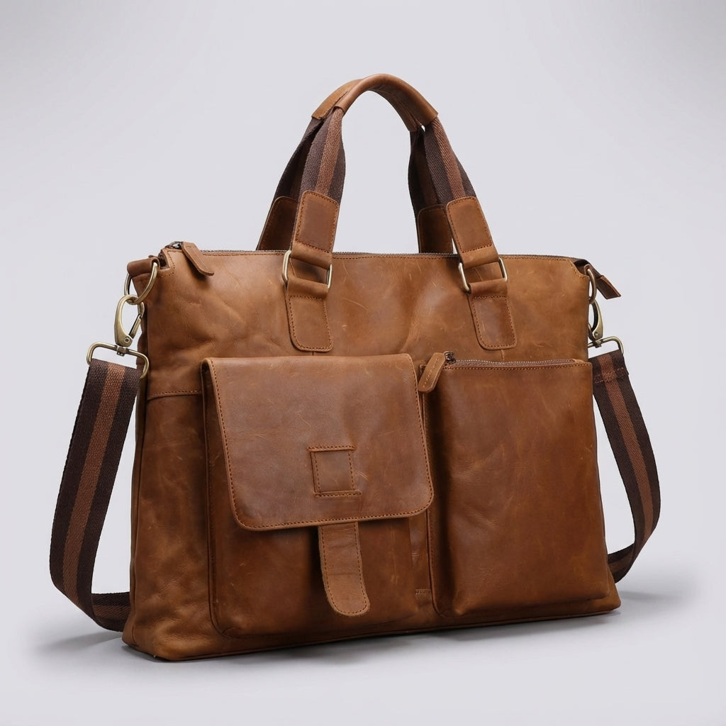 Elegante unisex aktetas in vintage stijl, ideaal als werktas of kantoortas voor laptop en documenten.