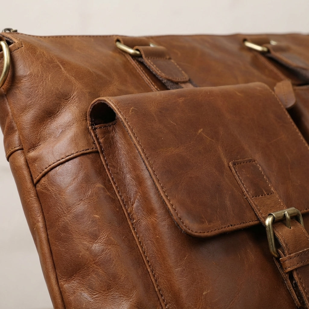 Stijlvolle bruine laptoptas, perfect voor dagelijks gebruik en zakelijke reizen, met ruime vakken.