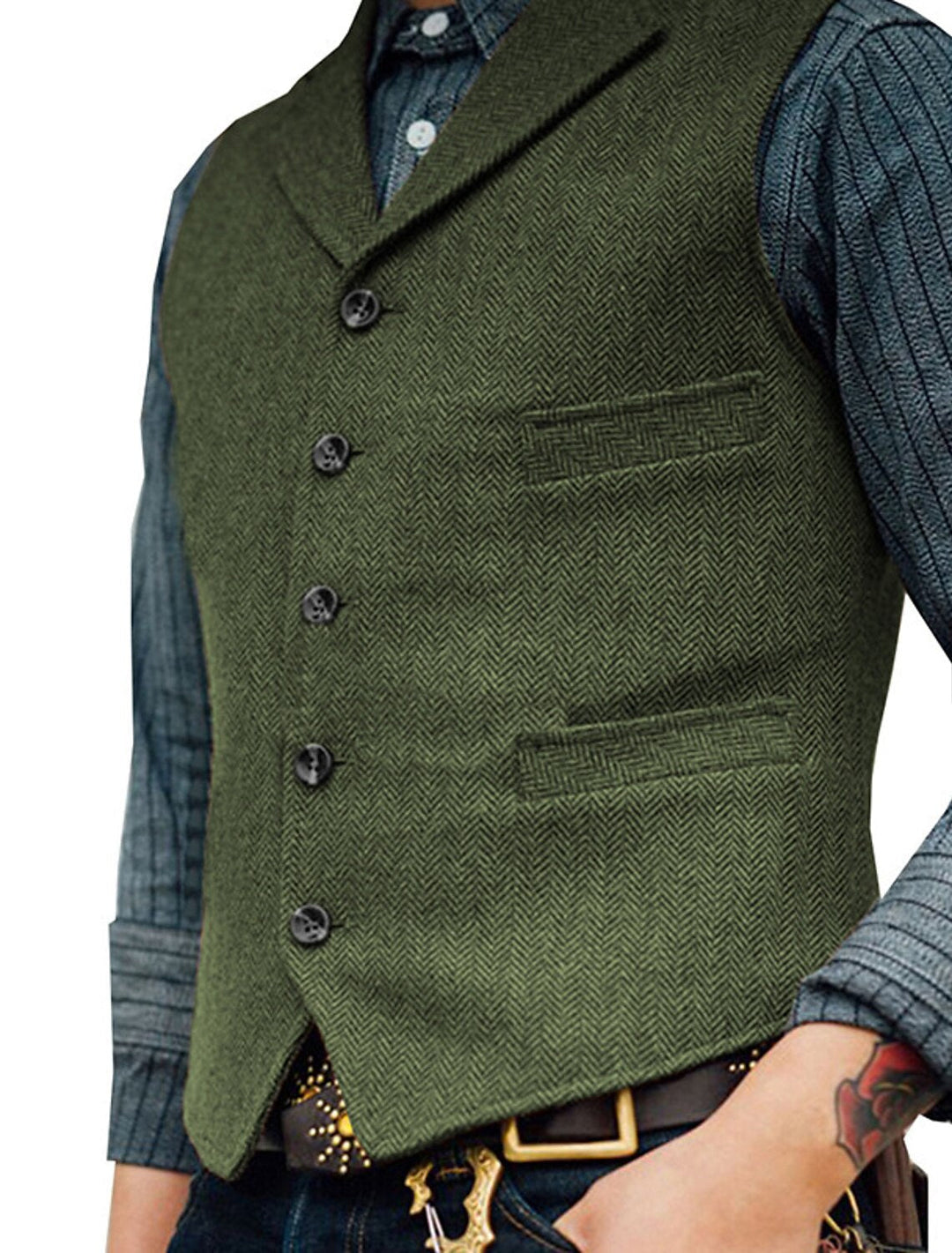 "Vintage heren gilet met elegante lijnen, authentieke stijl en hoogwaardige stoffen; veelzijdig voor elke outfit."