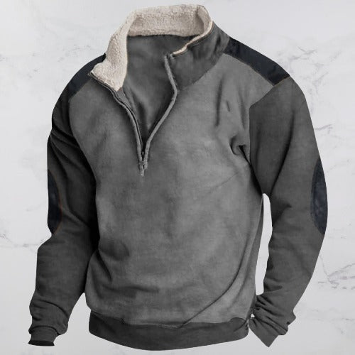 Stijlvolle grijze herenpullover met rits en lange mouwen. Perfecte vintage trui voor casual herfst- en winterlooks.