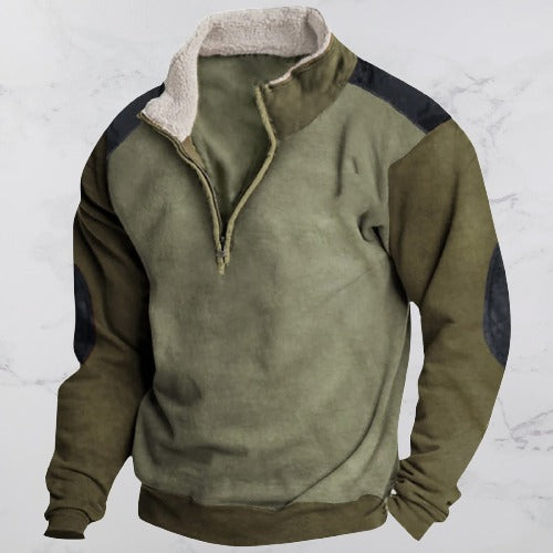Groene vintage herenpullover met rits. Comfortabele trui met lange mouwen, ideaal voor herfst- en wintermode.
