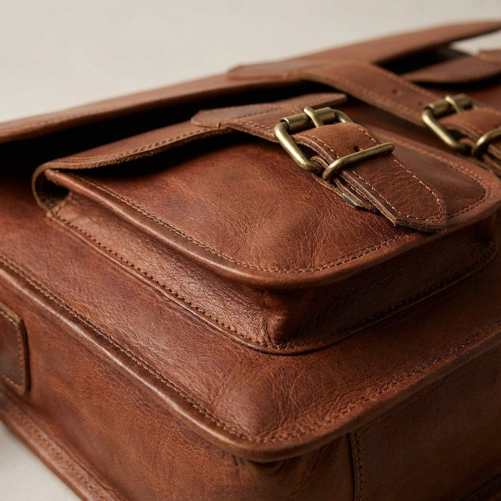 Stijlvolle vintage leren messenger tas, ideaal voor heren en dames, met verstelbare schouderriem.