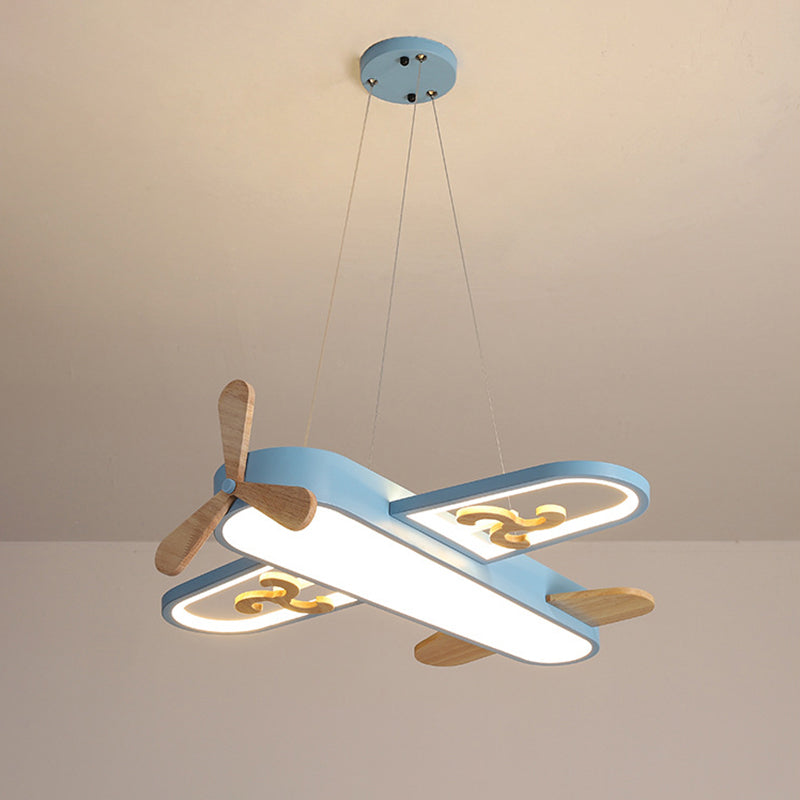 "Vliegtuigvormige kinderhanglamp LED, acryl, geel/blauw, speels en stijlvol, ideaal voor kinderkamer verlichting."