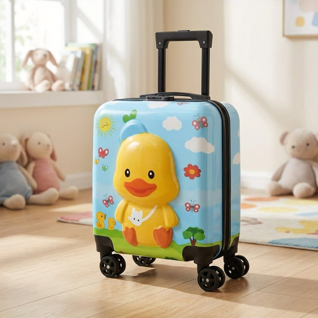 Vrolijke blauwe TotsCase kinderkoffer, perfecte compacte handbagage voor elk reisavontuur van een kind.