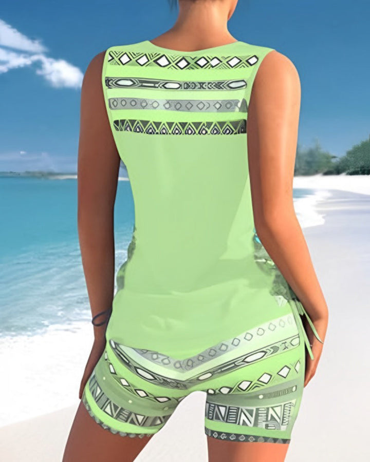 Zwarte tankini met hoge taille slip, comfortabel en modieus voor dames. Sneldrogend damesbadpak.
