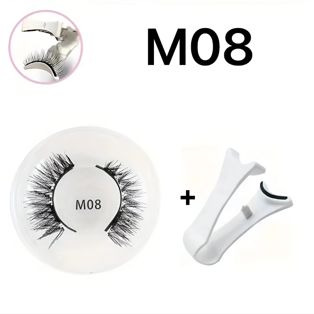 Vrouw demonstreert aanbrengen magnetische wimpers met pincet voor gemakkelijke oogmake-up.
