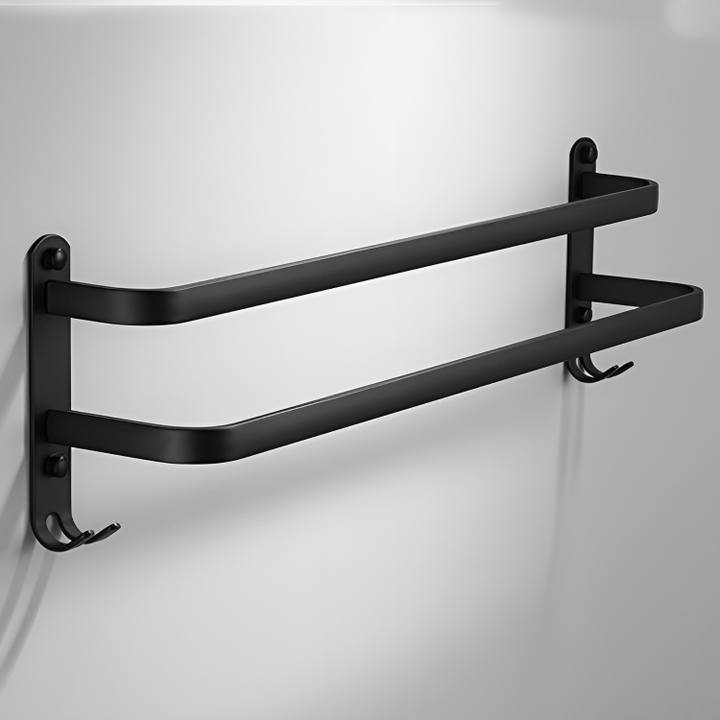 Organiseer je badkamer met dit moderne wandrek, perfect voor handdoeken en badkamerspullen.