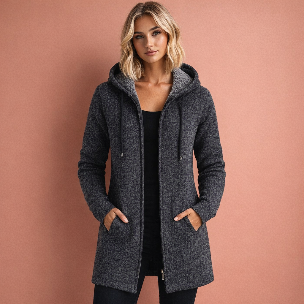 Stijlvol casual damesvest met capuchon, warm en comfortabel in diverse maten.