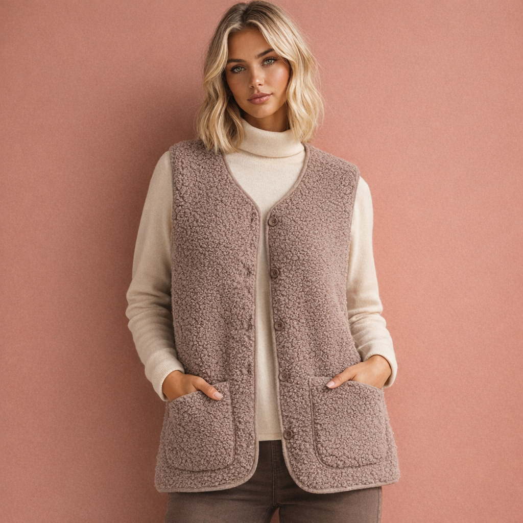 Stijlvol mouwloos gilet voor dames, warm en casual met knopen, geschikt voor herfst- en wintermode.