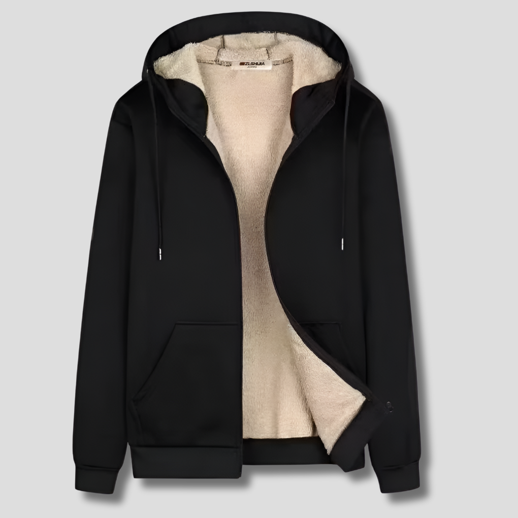 Warm fleece vest voor heren, zwart met zachte bontvoering, ideaal voor casual winterkleding en outdoor comfort.