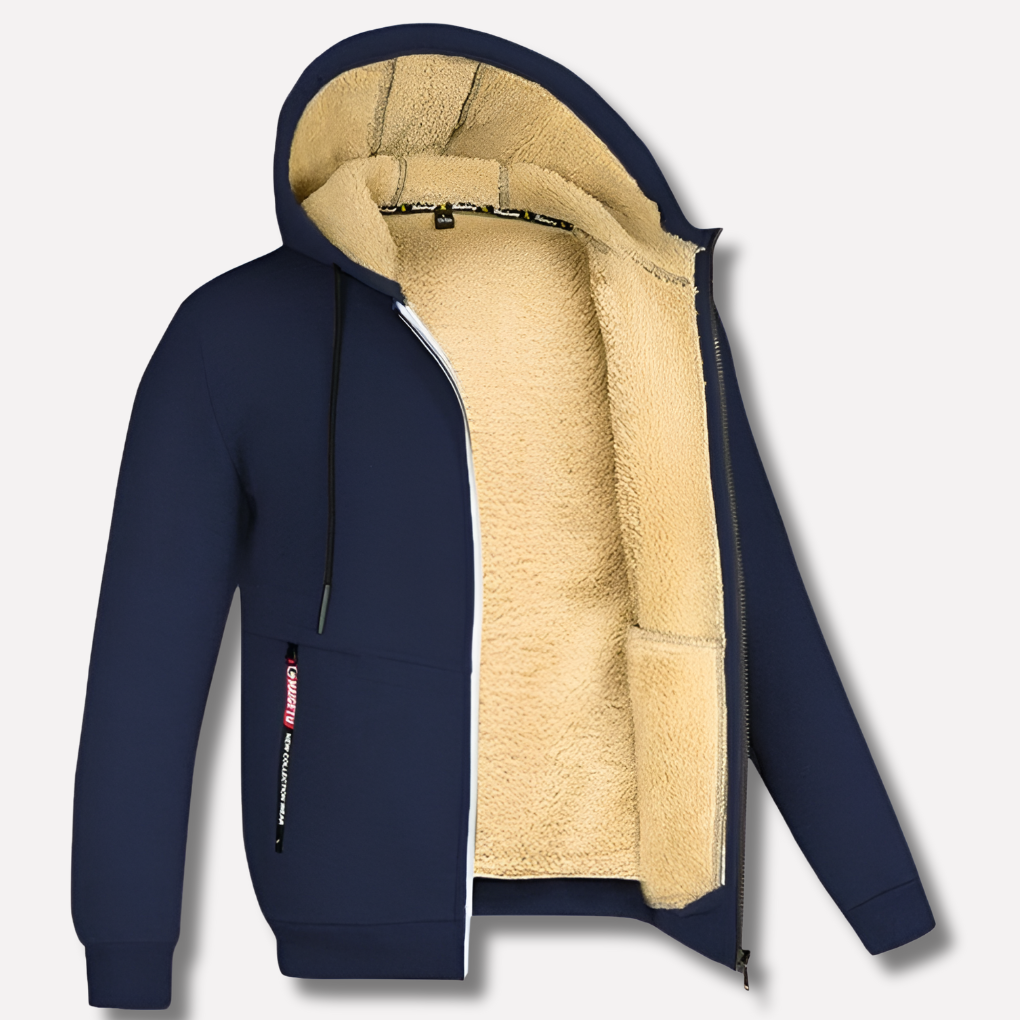 Comfortabele heren trui van fleece met luxe bontvoering, zeer warm en geschikt als casual winterkleding.