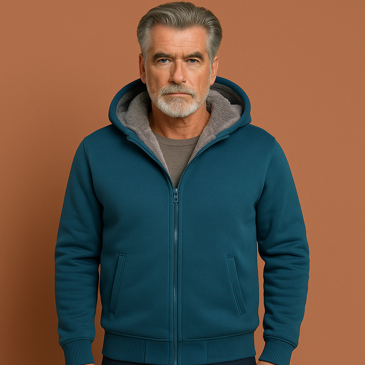 Warm heren wintervest met capuchon en rits, comfortabel en stijlvol voor casual buitenactiviteiten.