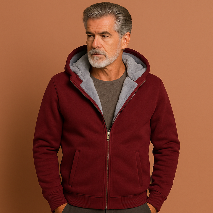 Comfortabel heren wintervest met zachte stof, capuchon en rits; ideaal voor warmte en stijl in de winter.